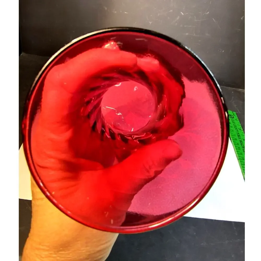 2118. Vintage Cranberry or Ruby Red Glass Vase 8 Inches Bulbous Base